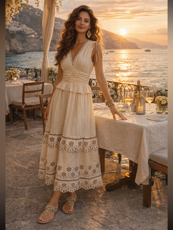 Anthropologie Dresses & Skirts - Anthropologie NWT Moon River Cream Tiered Embroidered Eyelet Maxi Dress  S.